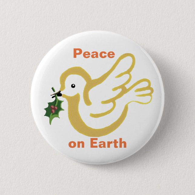 Peace on Earth Christmas peace dove with holly 6 Cm Round Badge (Front)