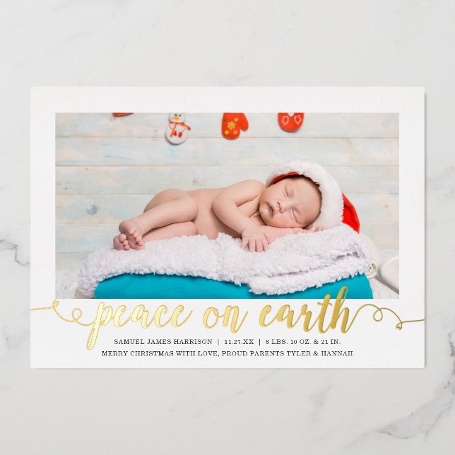 Peace on Earth Christmas Photo Birth Announcement (Front)