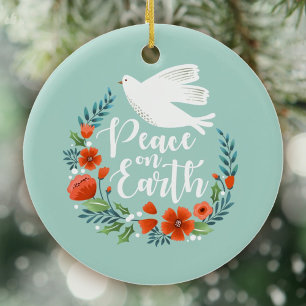 Peace on Earth Christmas Script Ceramic Tree Decoration