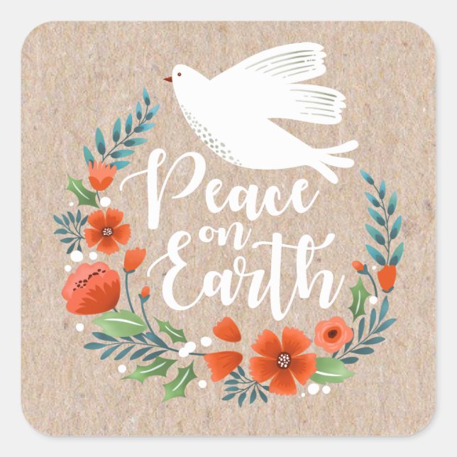 Peace on Earth Christmas Square Sticker (Front)