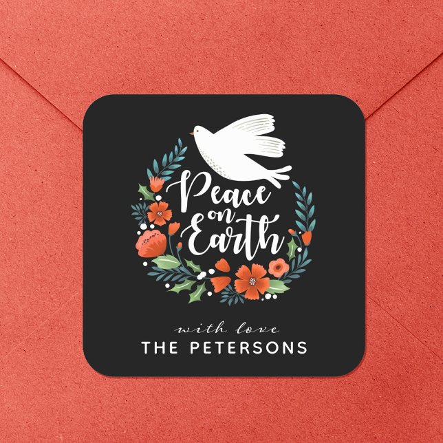 Peace on Earth Christmas Square Sticker (An elegant Christmas sticker with the words Peace on Earth)
