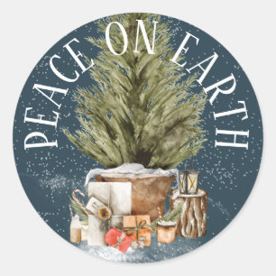 PEACE ON EARTH CHRISTMAS TREE CLASSIC ROUND STICKER