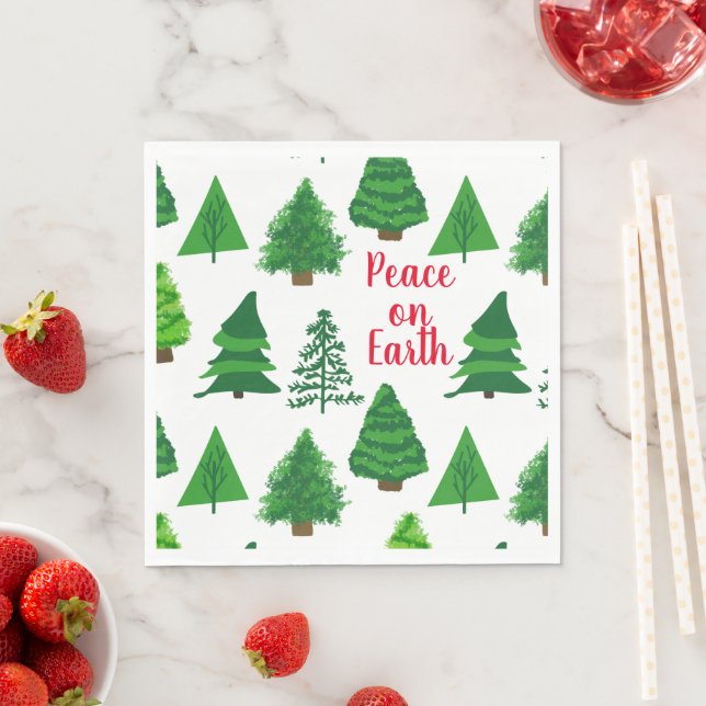 Peace on Earth Christmas Trees Napkin (Insitu)