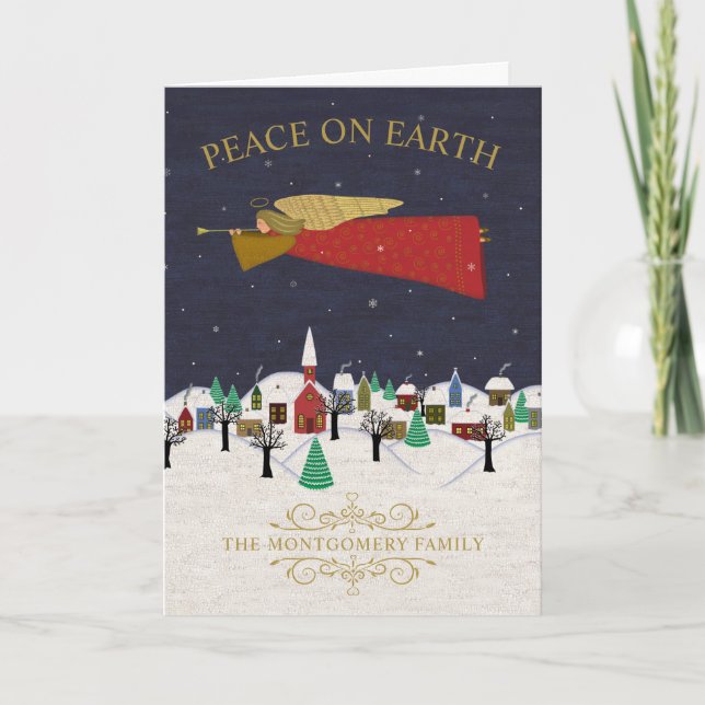 Peace on Earth Christmas Village Inside Photo Holiday Card (Front)