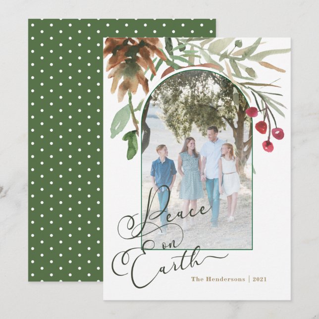 Peace on Earth Christmas Watercolor Photo Card (Front/Back)