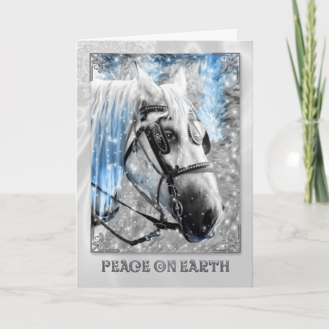 Peace on Earth Christmas White Horse Holiday Card (Front)