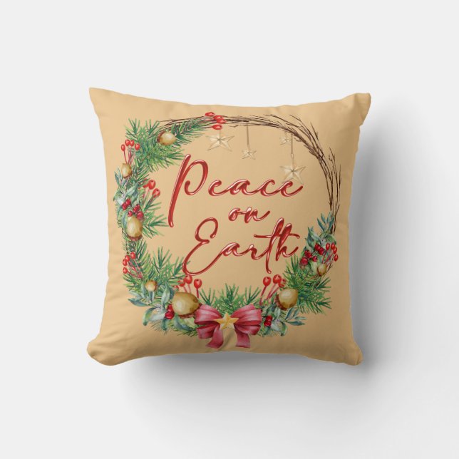 Peace on Earth Christmas Wreath Cushion (Front)