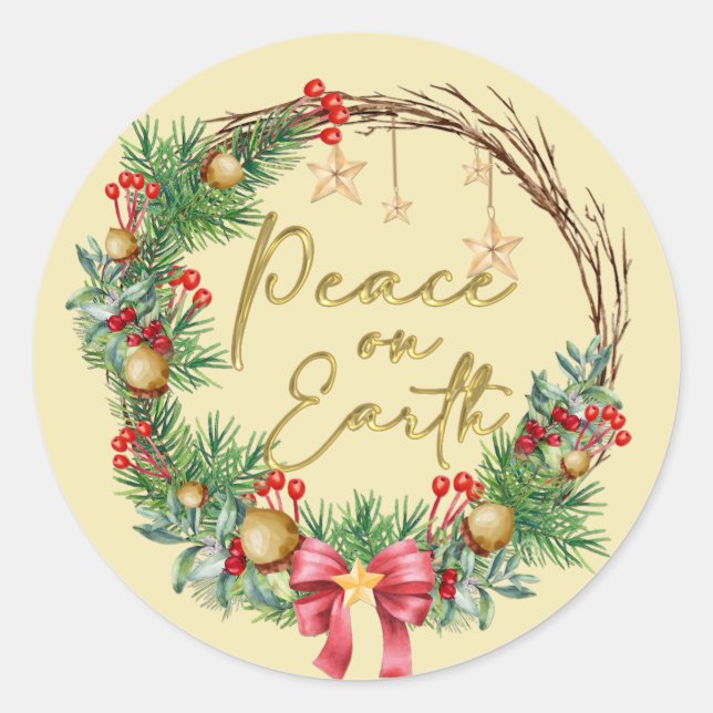 Peace on Earth Christmas Wreath Envelope Seal (Front)
