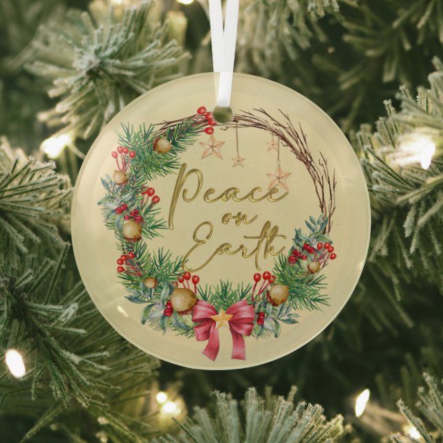 Peace on Earth Christmas Wreath Glass Tree Decoration (Insitu)