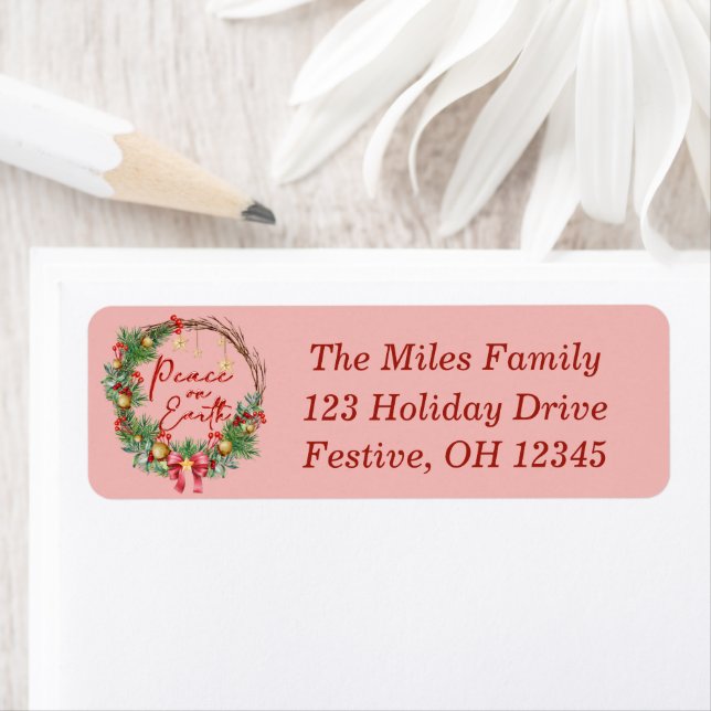 Peace on Earth Christmas Wreath Return Address (Insitu)
