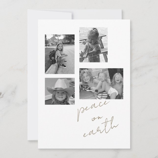 Peace on Earth Collage B/W Photo Flat Holiday Card (Front)