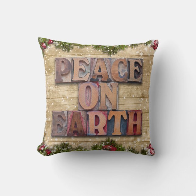 Peace On Earth Country Farmhouse Style Christmas Cushion (Front)