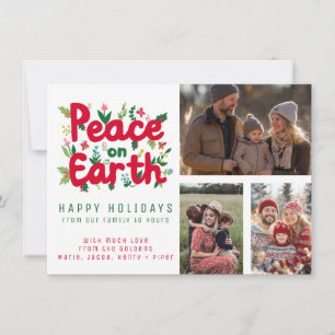 PEACE ON EARTH CUSTOM 3 PHOTO Grid Christmas Xmas Card