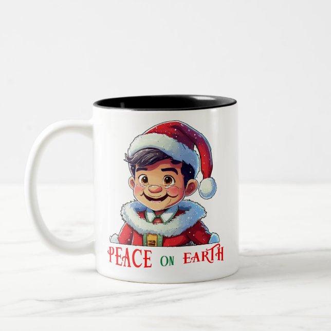 Peace on Earth Cute Boy Two-Tone Coffee Mug (Left)