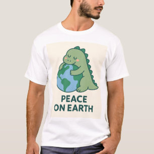 Peace On Earth - Cute Green Dinosaur Hugging the E T-Shirt