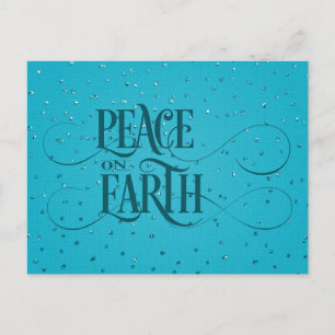 PEACE ON EARTH Dark Teal Script Christmas  Postcard