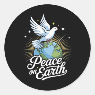 Peace On Earth Dove And Globe Faith Christmas Classic Round Sticker