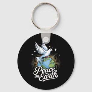 Peace On Earth Dove And Globe Faith Christmas  Key Ring