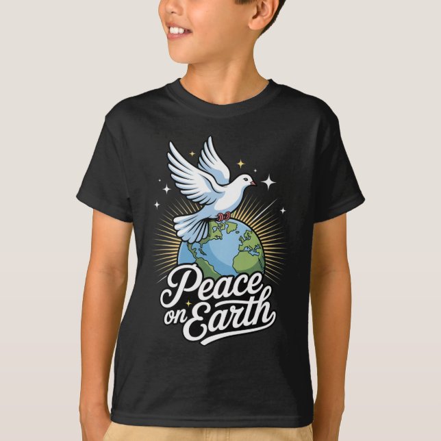 Peace On Earth Dove And Globe Faith Christmas  T-Shirt (Front)