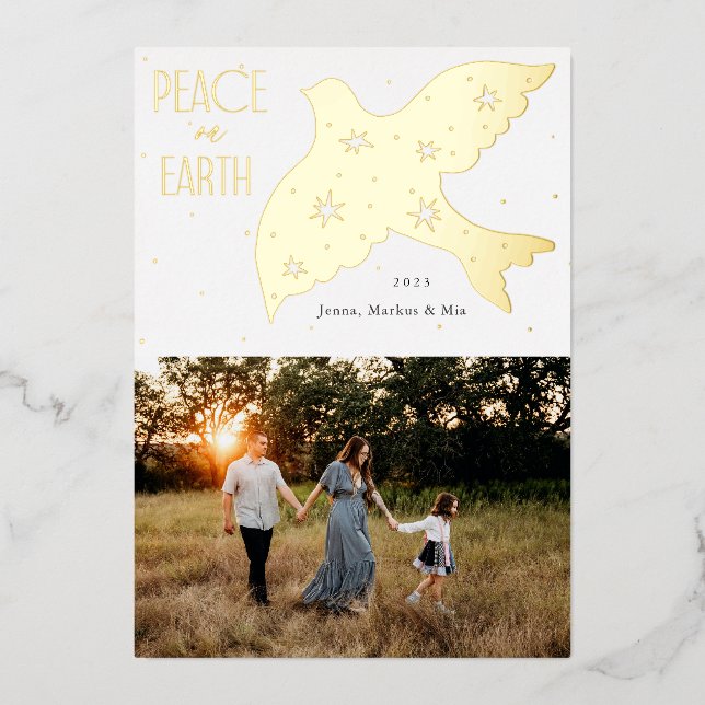 Peace on Earth  Dove Christmas Design  Foil Holiday Card (Front)