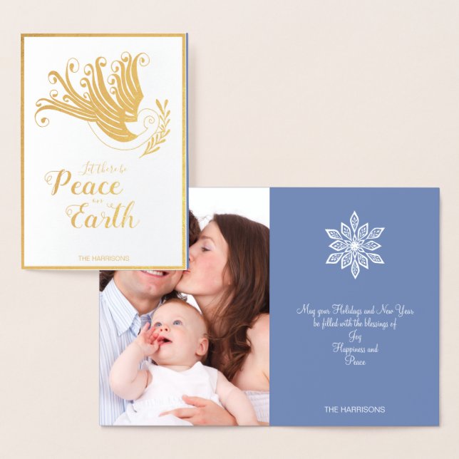 Peace on Earth Dove Christmas Photo Gold Foil Card (Display)