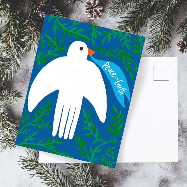 Peace on Earth Dove Christmas Xmas Holiday Blue Postcard (Peace on Earth Dove Christmas Xmas Holiday Hand Drawn Botanical Blue Postcard
)