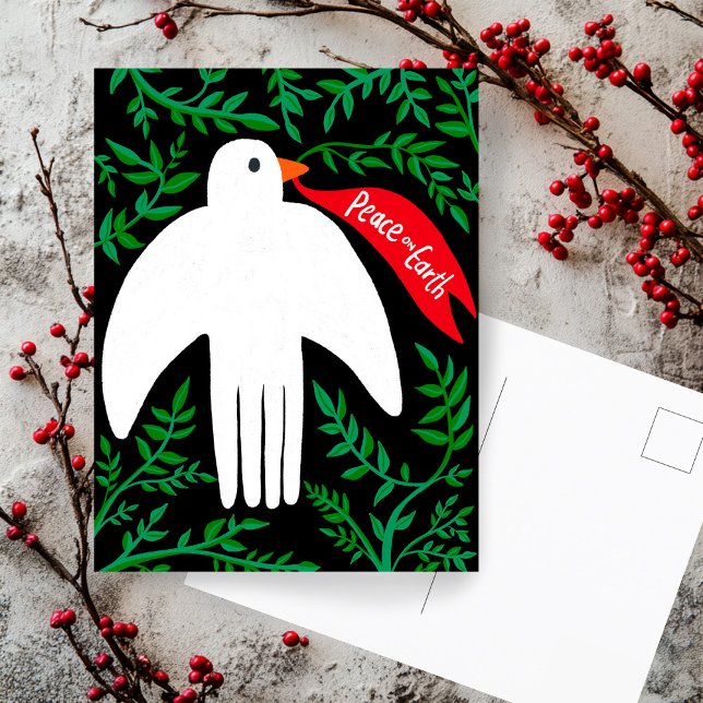 Peace on Earth Dove Christmas Xmas Holiday  Postcard (Peace on Earth Dove Christmas Xmas Hand Drawn Botanical Foliage  Holiday Postcard
)