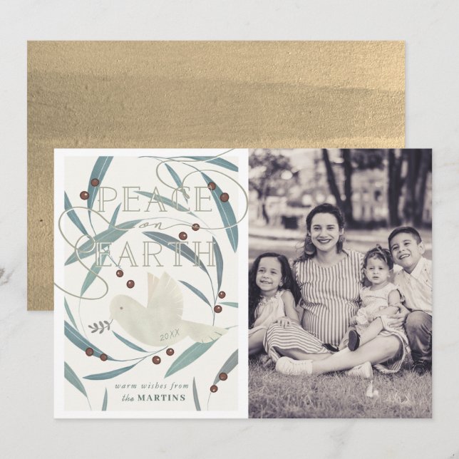 Peace on Earth Dove Cream Photo Christmas Card (Front/Back)