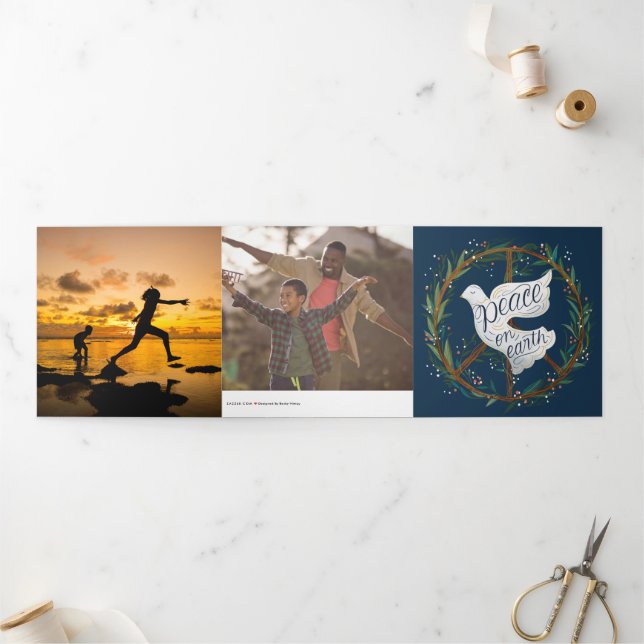 Peace on Earth Dove Holiday Photo Tri-Fold Card (Outside)