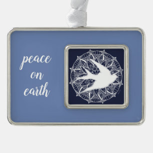 Peace on Earth Dove Mandala Silver Plated Framed Ornament