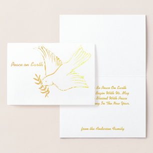 Peace On Earth Dove Olive Branch Holiday Greetings Foil Card