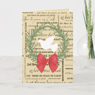 Peace on Earth Dove, Olive Leaves, Typography, Bow Holiday Card