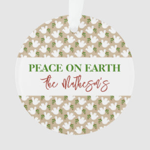 Peace on Earth Dove Pattern NAME Merry Christmas Ornament