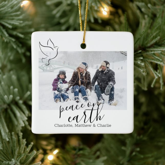Peace on earth dove Personalised Photo Ceramic Ornament (Tree)
