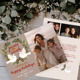 Peace on Earth Doves Christmas CUSTOM 3 PHOTO Holiday Card