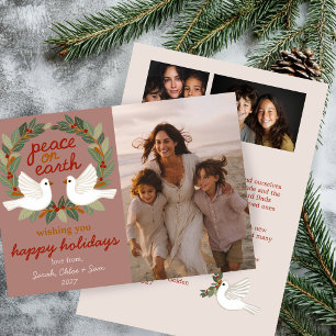 Peace on Earth Doves Christmas CUSTOM 3 PHOTO Holiday Card