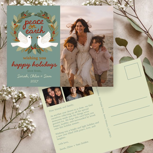 Peace on Earth Doves Christmas CUSTOM 3 PHOTO Holiday Postcard (Peace on Earth Doves Christmas CUSTOM 3 PHOTO Holiday Postcard
)