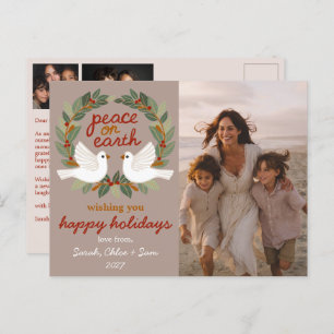 Peace on Earth Doves Christmas CUSTOM 3 PHOTO Holiday Postcard