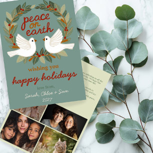 Peace on Earth Doves Christmas CUSTOM 4 PHOTO Holiday Card