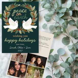 Peace on Earth Doves Christmas CUSTOM 4 PHOTO Holiday Card