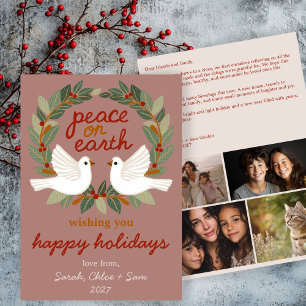 Peace on Earth Doves Christmas CUSTOM 4 PHOTO Holiday Card