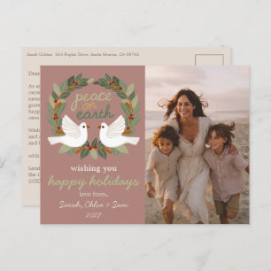 Peace on Earth Doves Christmas CUSTOM PHOTO  Holiday Postcard