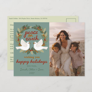 Peace on Earth Doves Christmas CUSTOM PHOTO Holiday Postcard