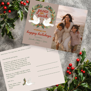 Peace on Earth Doves Christmas CUSTOM PHOTO  Holiday Postcard