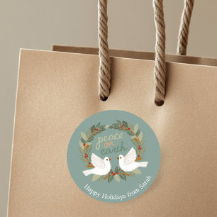 Peace on Earth Doves Christmas Holidays CUSTOM  Classic Round Sticker