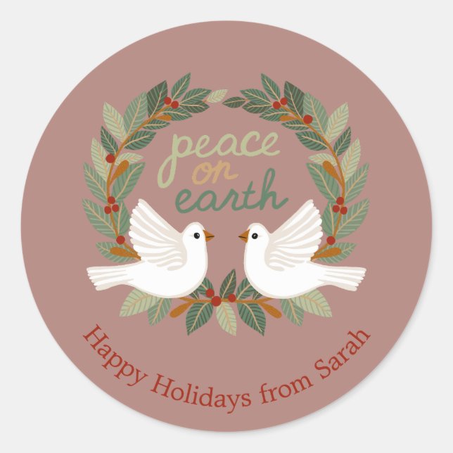 Peace on Earth Doves Christmas Holidays CUSTOM  Classic Round Sticker (Front)