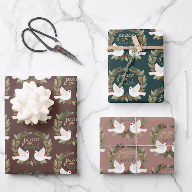 Peace on Earth Doves Christmas Holidays CUSTOM  Wrapping Paper Sheet (Front)