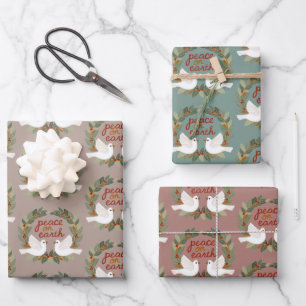 Peace on Earth Doves Christmas Holidays CUSTOM  Wrapping Paper Sheet
