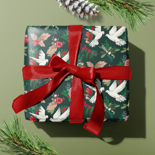 Peace on Earth Doves green Floral pattern Wrapping Paper