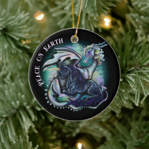 Peace on Earth Dragon and Unicorn Ceramic Tree Decoration